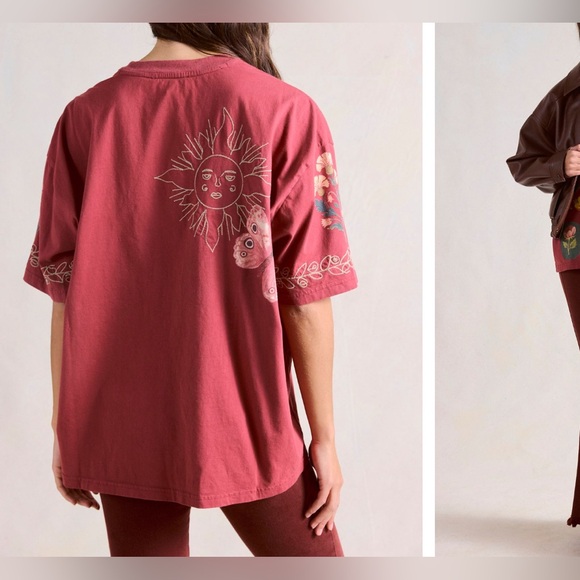 NWT Free People Denim And Bone Telling Tales Tee - brick red combo - medium - Picture 3 of 11